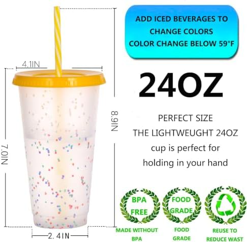 Color Changing Cups, 12 Pack 24oz Plastic Tumblers, Reusable Iced Coffee & Smoothie Cups with Lids and Straws for Parties and Travel (Rainbow, 12 Pack) - Image 2