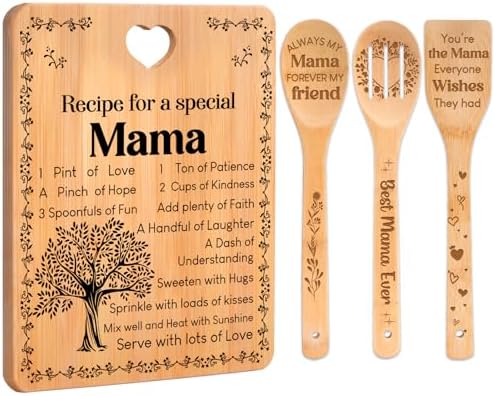 Mama Gifts - "Recipe for a Special Mama" Mama Gifts for Women Cutting Board Set, Bamboo-Made Engraved Utensil Set Gifts for Mama Cutting Board, Mothers Day Gifts for Mama. by Apjielop-GiftsMaster