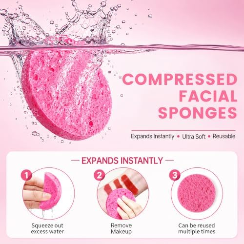 100-Count Compressed Facial Sponges, Natural Cellulose, Pink - Image 2