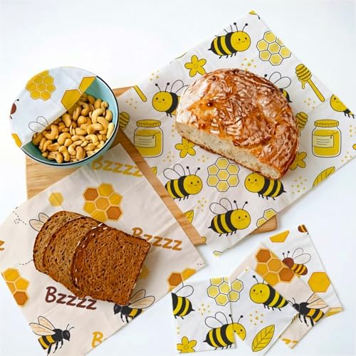 Reusable Bee & Honeycomb Beeswax Wraps, 9 Pcs For Sandwich, Bread, Fruit, Bowl, Organic, Sustainable, Zero Waste, Plastic-Free, Eco-Friendly Food Storage, 1XL, 3M, 5S - Image 4