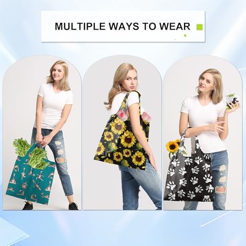 BeeGreen Animal Reusable Shopping Bags Cute Grocery Bag 6 Pack, Christmas Gift Bags Heavy-Duty Foldable Shopping Totes for Supermarket, Work & Travel, Large Washable Polyester Tote Bag with Handles - Image 4