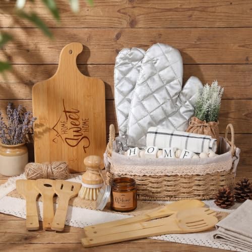 Qinyoung 17 Pcs Housewarming Gifts, Farmhouse Kitchen Gift Basket for New Homeowners, Real Estate Agent Closing Gifts for House Buyers with Home Basket, Cutting Board, Table Runner Gift - Image 2