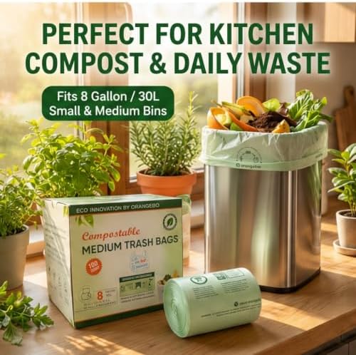 OrangeBio 8 Gallon Compostable Trash Bags, 100 Count, BPI Home Certified - Image 3