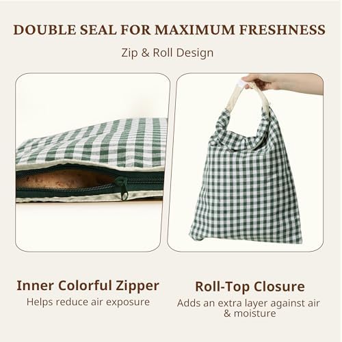 BRONYPRO Reusable Beeswax and Linen Bread Bags with Zipper, 2-Pack Waxed Bread Bags for Homemade Bread & Sourdough, Sustainable Loaf Storage to Lock in Freshness, Large 17x12.6in, Green Gingham - Image 3