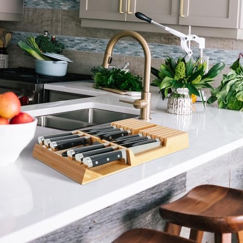 Utoplike In-Drawer Knife Block Bamboo Drawer Organizer, 12 Knives Holder - Image 6