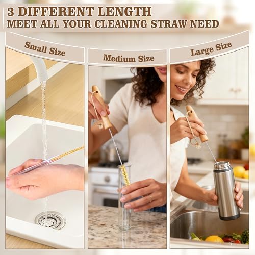 Bottle Brush Set - 6 Pack Sisal Bristle Natural Bottle Brush, All in One Bottle and Straw Brush Cleaning Set for Water Bottles, Glasses, Cups and Lid - Image 6