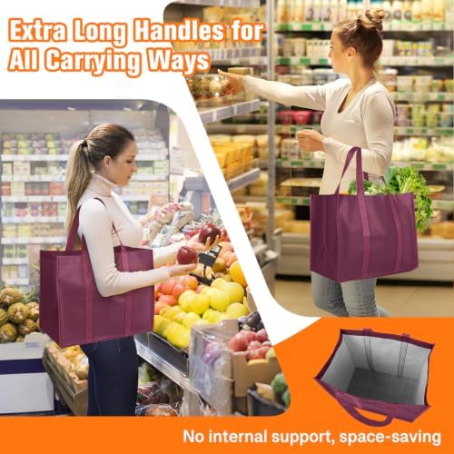 WISELIFE Reusable Grocery Bags, Foldable, Lasting Use, 35L, 4 Pack, Claret - Image 3