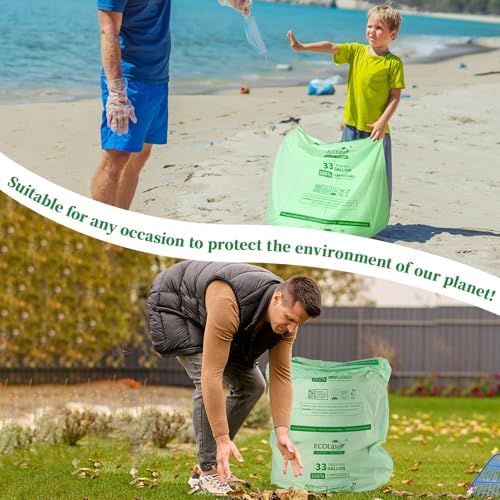 ECOLipak 33 Gallon 25 Count Large Compostable Trash Garbage Bags for Lawn - Image 7