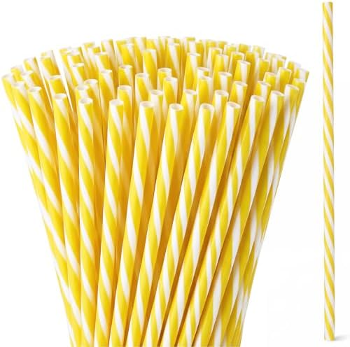 Honeydak 50 Pcs Reusable Plastic Straws Bulk,Yellow and White Stripe by Honeydak