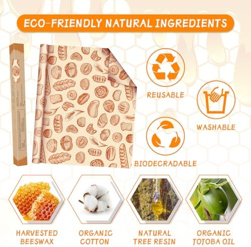 Beeswax Wraps for Food Roll(13x39inch), Organic Beeswax Wrap Beeswax Food Wraps Reusable Food Wrap Sustainable Beeswax Paper Beeswax Sandwich Wrap Beeswax Storage Cloth (Bread) - Image 2