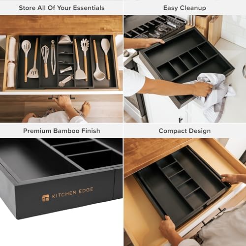 KitchenEdge Utensil & Junk Drawer Organizer, 16-28 in, Black Bamboo - Image 3