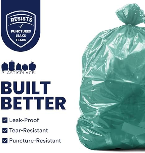 Plasticplace 55-60 gallon Trash Bags │ 1.2 Mil │ Green Heavy Duty Garbage Can Liners │ 38” x 58” (50Count) - Image 3