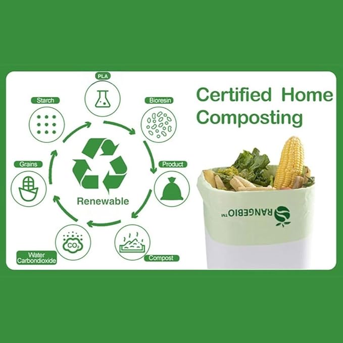 100% Certified Home Compostable Trash Bags, 55 Gallon, 15 Count, 1.5 Mils Extra Thick 38 x 56 Inches, 208 Liter, Compostable Liners, ASTM D6400 EN 13432 US BPI & OK Compost Home Certified
