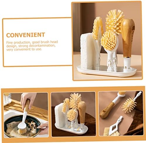 Mikinona 3-Head Kitchen Cleaning Brush Set Bamboo Dish Scrubber Replaceable Heads for Pots Sinks and Kitchen Gaps Sturdy Wood Pulp Cotton Material - Image 4