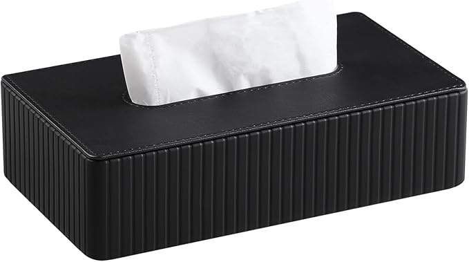 PU Leather Short Tissue Box Cover Rectangle, Small Tissue Box Holder with Magnetic Closure, Decorative Rectangular Tissue Holder for Bathroom Car Office (Black)