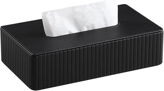 PU Leather Short Tissue Box Cover Rectangle, Small Tissue Box Holder with Magnetic Closure, Decorative Rectangular Tissue Holder for Bathroom Car Office (Black)