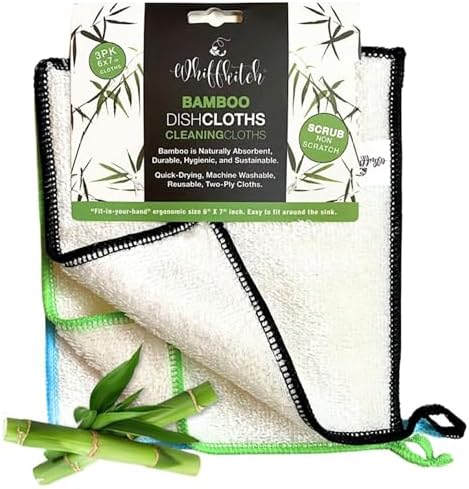 Whiffkitch Dishcloths Kitchen Dishrag Cleaning Scrub Reusable 3pk 6x7in by EcoFriendlyBambooCloths
