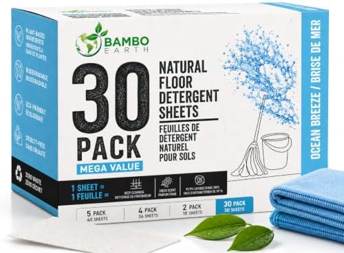 30 Pcs All Natural Floor Cleaner Sheets - Biodegradable And Dissolvable Multipurpose Mopping Concentrated Floor Cleaning Soap Detergent Strips, Mess Free Water Soluble Fast Dry Eco Friendly (Ocean) by BAMBOEARTH