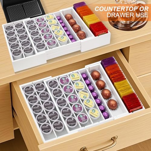 MinBoo Bamboo Drawer Organizer - Expandable K Cup & Pods Holder, Coffee Pod Storage, Tea Organizer, Versatile Kitchen Accessory Organization and Storage,White - Image 2