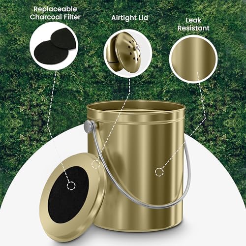 Utopia Kitchen Countertop Compost Bin 1.3 Gallon, Stainless Steel, Gold - Image 5