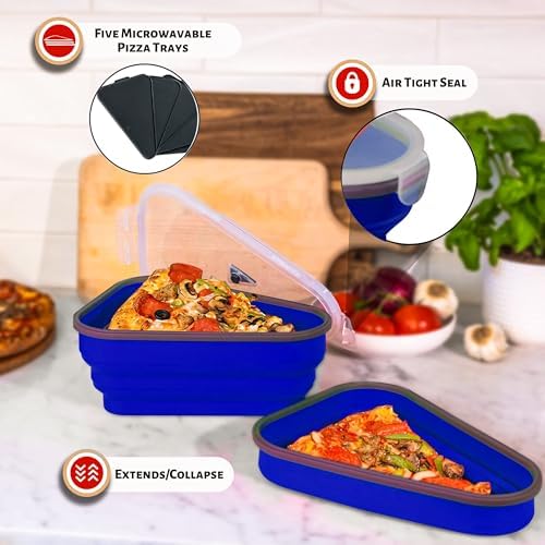 PIZZA PACK The Perfect Reusable Pizza Storage Container with 5 Microwavable Serving Trays - BPA-Free Adjustable Pizza Slice Container to Organize & Save Space, 4 Pack, Blue - Image 6