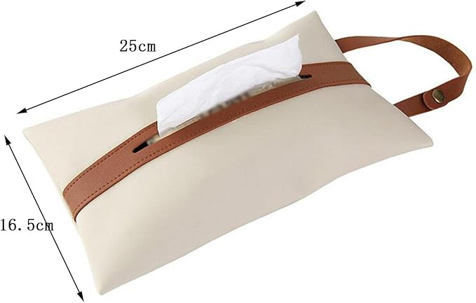 Tissues Box PU Leather Facial Paper Storage Case Rectangular Organizer Holder Decor with Hanging Strip for Kitchen Restaurant Countertops Bedroom Dressers Night Stands Desks (Beige)