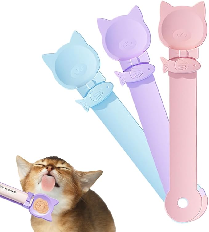 Cat Strip Feeder Spoon, 2025 New Cats Treat Dispenser, Cat Squeeze Treat Spoon for Puree and Bisque Delectables Lickable Wet Dispenser Sliding (3PCS-A)