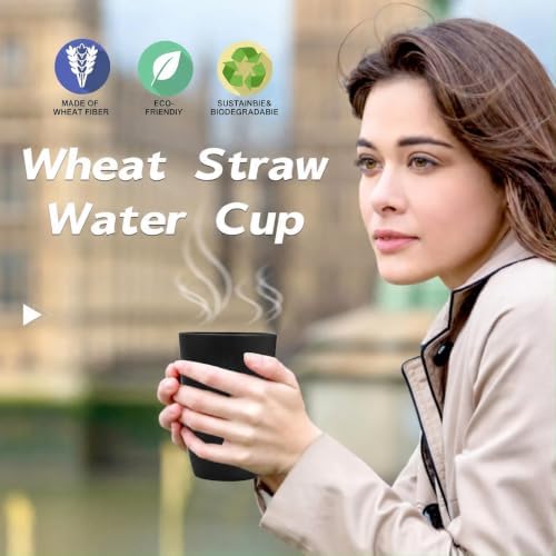 Wrova Wheat Straw Cups 6 PCS, 20 oz Plastic Cups Reusable Kitchen Cups, Dishwasher & Microwave Safe Large Coffee Cup, Unbreakable Water Plastic Glasses- Black & Gray - Image 7