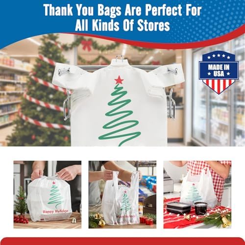 Fuxury 1000 Count Happy Holiday Christmas Tree Plastic Bags with Handles - Image 5