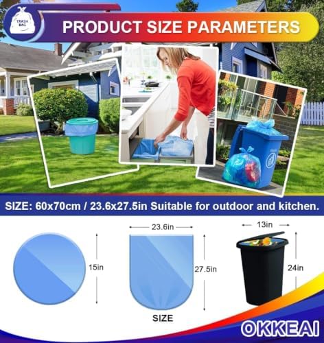 OKKEAI 8 Gallon Kitchen Trash Bags, 30L Blue Garbage Bags, 60 Count - Image 2