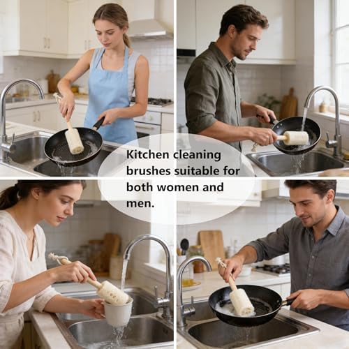 2 Pack Natural Loofah Dish Brushes with Wooden Handles - Image 5