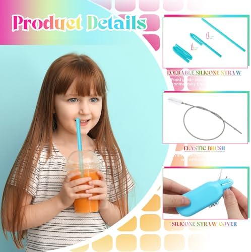 Meanplan 4 Sets Reusable Straws Travel Case Brush Silicone,Multicolor - Image 3