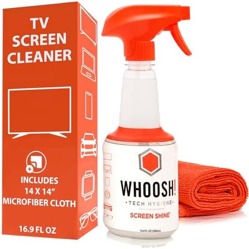 WHOOSH! Screen Shine Pro – Refillable TV Screen Cleaner & Cloth, 16.9 fl oz by WHOOSH