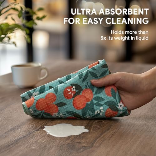 RECYCO Waffle Kitchen Towel Set of 2 - Quick Dry Microfiber Sustainable Dish Towels - Ultra Absorbent Reusable Cleaning Tea Towels - Lightweight Hand Towels,16”x 28”, Clementine Grove - Image 4