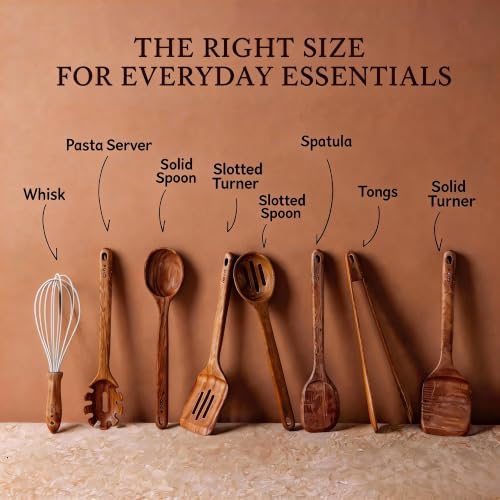 CAROTE Wooden Utensil Set, 8-Piece Acacia Wood Cooking Utensils - Image 7