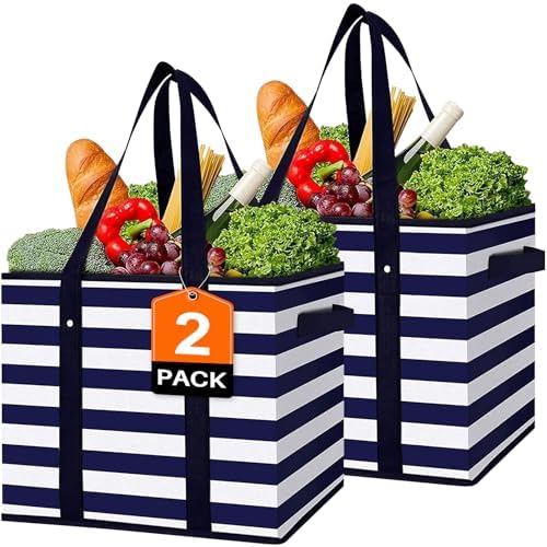 Reusable Grocery Bags 2 Pack, Foldable & Water Resistant Shopping Bags by WiseLife
