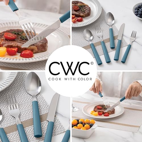 COOK WITH COLOR Bamboo Kitchen Utensil Set with Drawer Organizer | Cooking Tools and Storage Caddy, Blue, 25 Piece Cutlery Set - Image 5