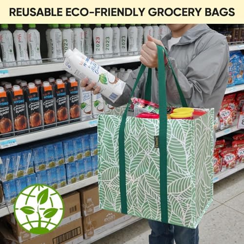 BALEINE 4 PK Grocery Bags Reusable Shopping Bags with Reinforced Bottom, Heavy Duty Foldable Tote Bags (Antique Folidage) - Image 6