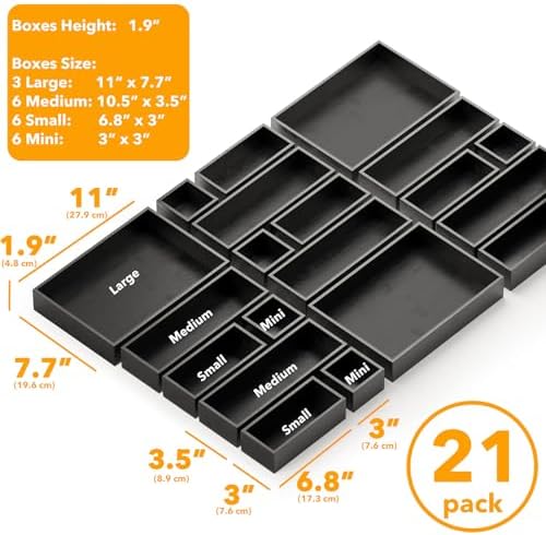 SpaceAid 21-Piece Bamboo Drawer Organizer Storage Boxes Set, Wood Tray Junk Drawer Organizers Multi-Use Divider Bins for Kitchen, Bathroom, Office Desk and Makeup Organization (21 Pack, Black) - Image 3