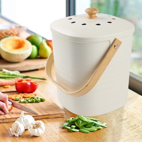 Compost Bin, LALASTAR Compost Bin Kitchen Counter with Lid, Made of Sustainable Bamboo Fiber, Odorless Indoor Compost Bin, 1 Gallon, Cream, Square - Image 2