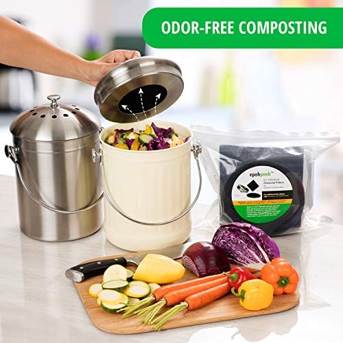 Epohpeek Compost Bin Filters Charcoal - Filter Replacement for Kitchen Pail Composter, 12 Pack Extra Thick (1cm) Fits Gallon Bucket Countertop Bins - Activated Carbon, 6 Round 6 Square, Both 6.5” - Image 2