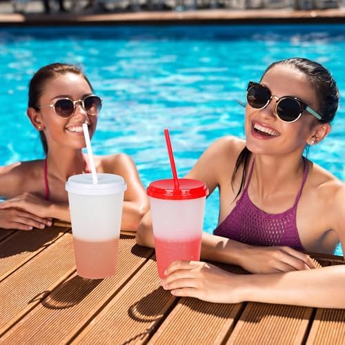 Color Changing Cups, 5 Pack 24oz Plastic Tumblers, Reusable Iced Coffee & Smoothie Cups with Lids and Straws for Parties and Travel (Bright, 24 Pcak) - Image 3