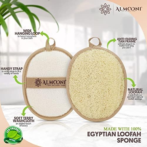 Almooni Natural Loofah Exfoliating Body Scrubber, Shower Sponge 2 Count - Image 2