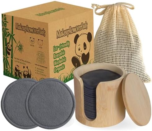 Reusable Cotton Rounds, 100% Natural Bamboo Cotton Pads for Face|Reusable Makeup Remover Pads with Laundry Bag,Headband and Cotton Round Holder (Gray) by Sopurrrdy