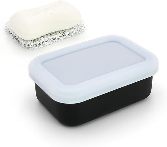 OZNER Leak Proof Travel Soap Container (Black) - Silicone Soap Case with Drainage Pad, Compact Shatterproof Dish for Travel, Camping, Gym, Dorm, Bathroom Organizer