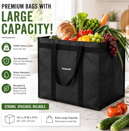 Homemell Heavy Duty Reusable Grocery Bags, Large Shopping Tote Bag, 4 Pack - Image 3