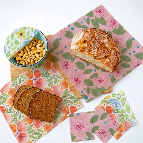 Reusable Beeswax Wraps, Watercolor Floral Wraps, 9 Pack, Sandwich Snack Bowl Bread Cover, Organic Sustainable Zero Waste Plastic-Free Food Storage, 1XL 3M 5S - Image 4