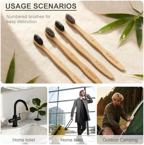 Bamboo Toothbrushes Wooden 12pack Natural Organic Charcoal Brush - Image 2