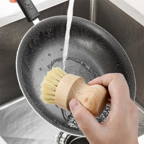 2 Pcs Dish Brush, Wood Dishes Scrub Brush, Pot Brush for Kitchen Cleaning Dishes Pots Pans (Sisal and Palm) - Image 4
