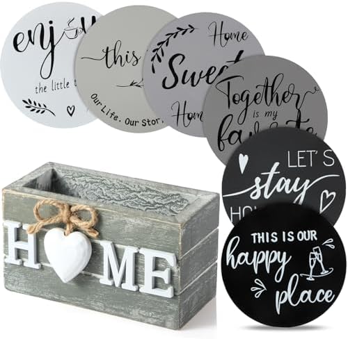 Queekay House Warming Gifts New Home Farmhouse Coasters Set of 6, Gray by Queekay
